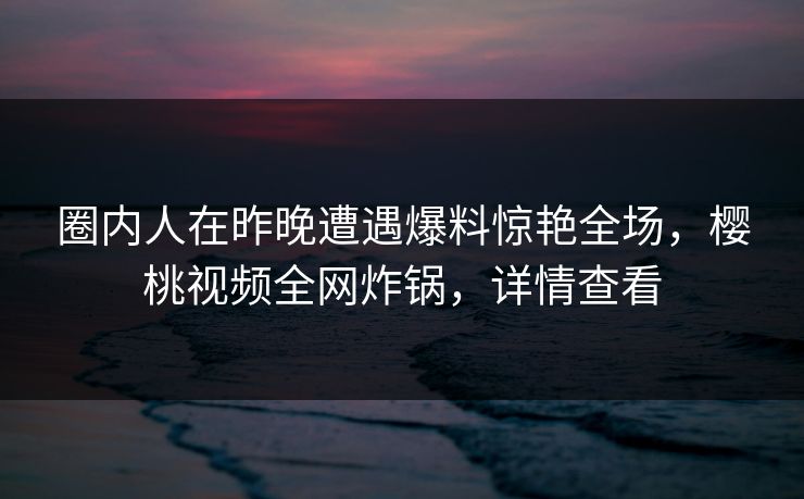 圈内人在昨晚遭遇爆料惊艳全场，樱桃视频全网炸锅，详情查看