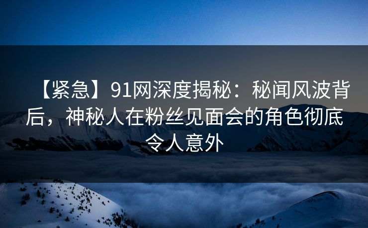 【紧急】91网深度揭秘：秘闻风波背后，神秘人在粉丝见面会的角色彻底令人意外